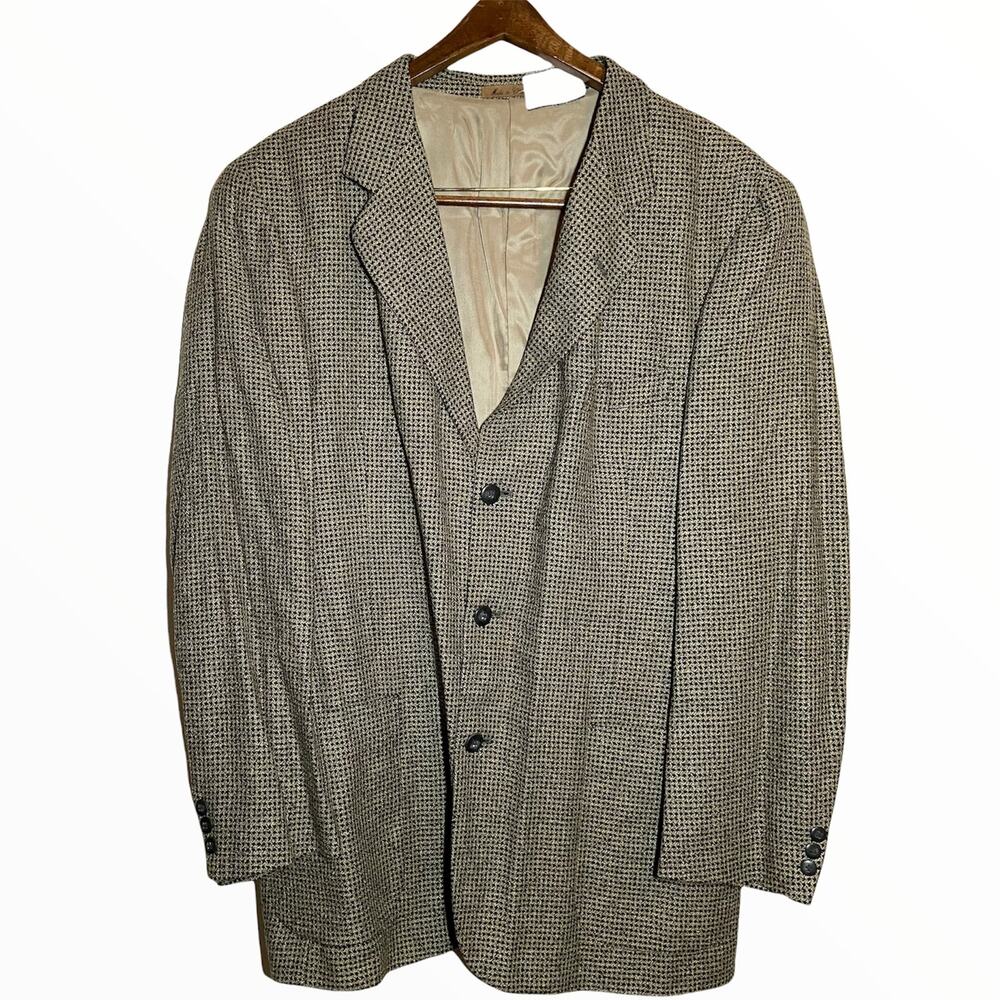 Cellini Tweed Blazer Sports Coat 3 Button Pockets Notch Lapel Tan Black 44L